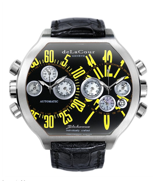 Replica DeLaCour BiChrono S2 Steel Black and Yellow WAST2129-0980 Replica Watch